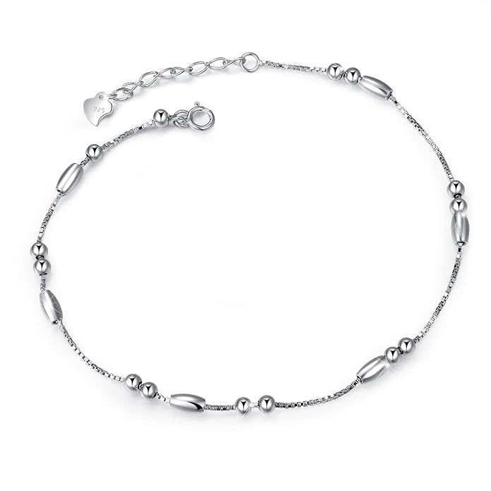 J.Vénus Damen Schmuck, 925er Sterlingsilber Fußkette längenverstellbar Damen-Fußkettchen, Schmuck mit Etui (Elegante weiße)