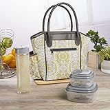Fit &amp; Fresh Stamford Lunch Kit for Women, with BPA-Free Food Containers and Matching Water Bottle, Yellow Mayan Medallion
