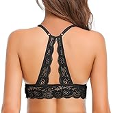 SHEKINI Lace Bralettes for Women Sexy V-Neck Bra Floral Racerback Bralette Wire Free Bra