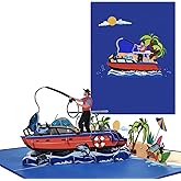 CNLITIHEKA Fishing Pop Up Cards, Pop Up Fathers Day Cards, 3D Popup Birthday Greeting Card, Happy Father's Day Card, Father's Anniversary Card Includes Envelope and Note Tag.
