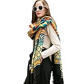 DANA XU 100% Merino Wool Extra Large Pashmina Blanket Travel Scarf Cashmere Wrap for Women Fall Winter Oversize Shawl Floral