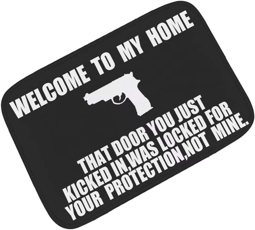YQ Park Large Outdoor Door Mats Rubber Shoes Scraper Pistol Letters Welcome for Front Door Entrance Outside