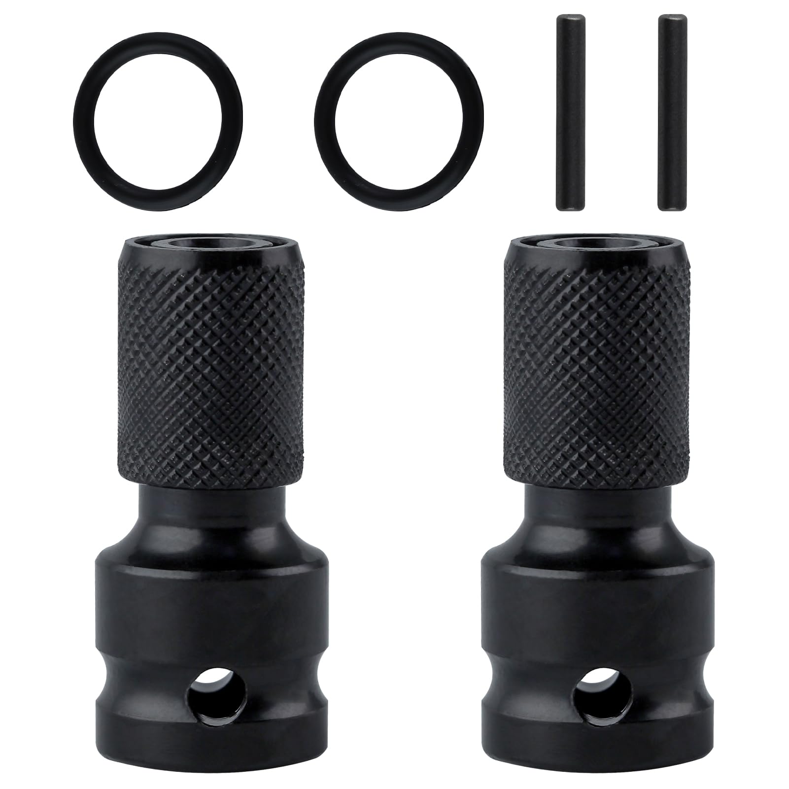 LEONTOOL 2Pcs 1/2 Inch Square Drive to 1/4 Inch Hex Female Socket Adapter, Quick-Change Converter Chuck Adaptor, Impact Wrench Adapter with Pins for Impact Air and Electric Wrench Ratchet Wrench