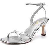 Athlefit Kitten Heels for Women Square Open Toe Strappy Heeled Sandals Ankle Strap Dress High Heels for Prom Party Wedding