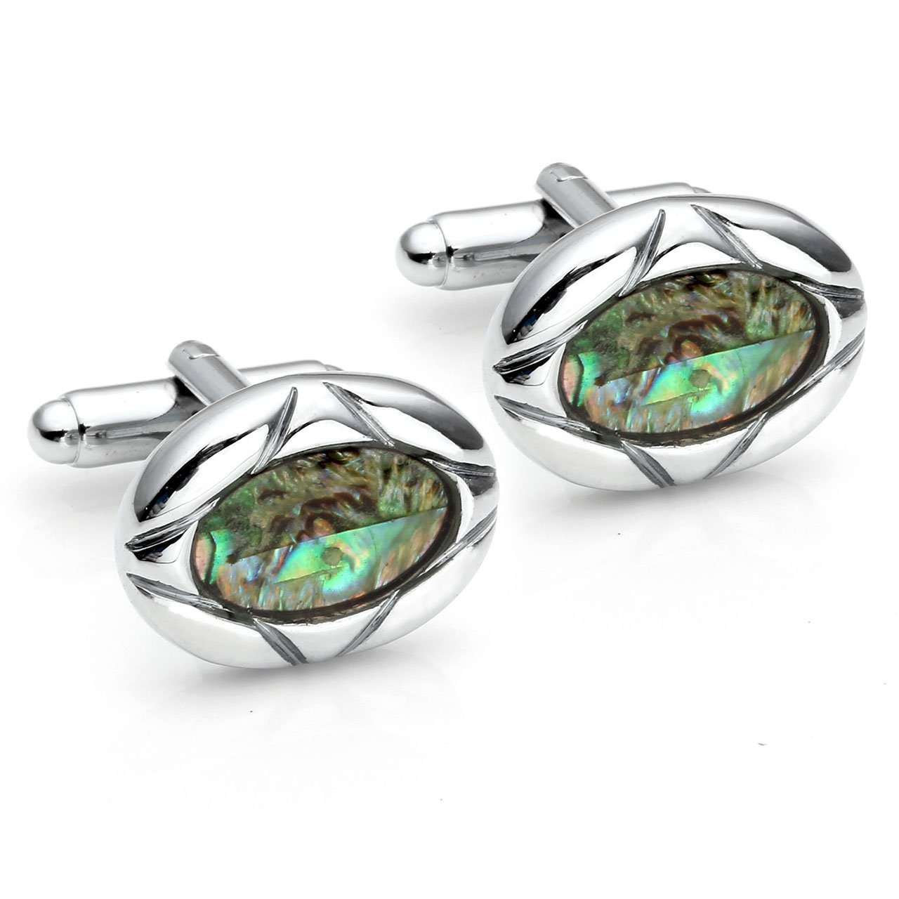 PiercingJ 2pcs Stainless Steel Exquisite GQ Classic Cufflinks Shirt Studs, Seashell Oval