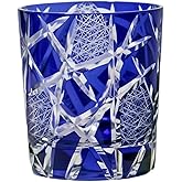 LOUISEYUN Japanese Whiskey Glasses Handmade Blue Crystal Glass Tumbler 8 oz Japanese Cut Glass for Bourbon Scotch Cocktail – Gift Set for Men and Women in Elegant Box