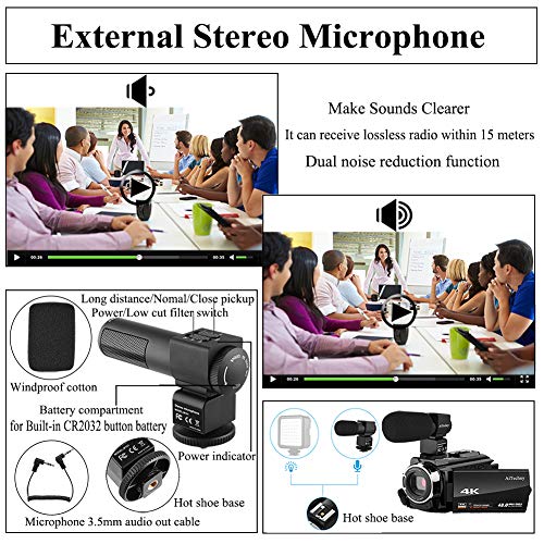 AiTechny 4K Camcorder Video Camera (with Microphone and Wide Angle Lens)