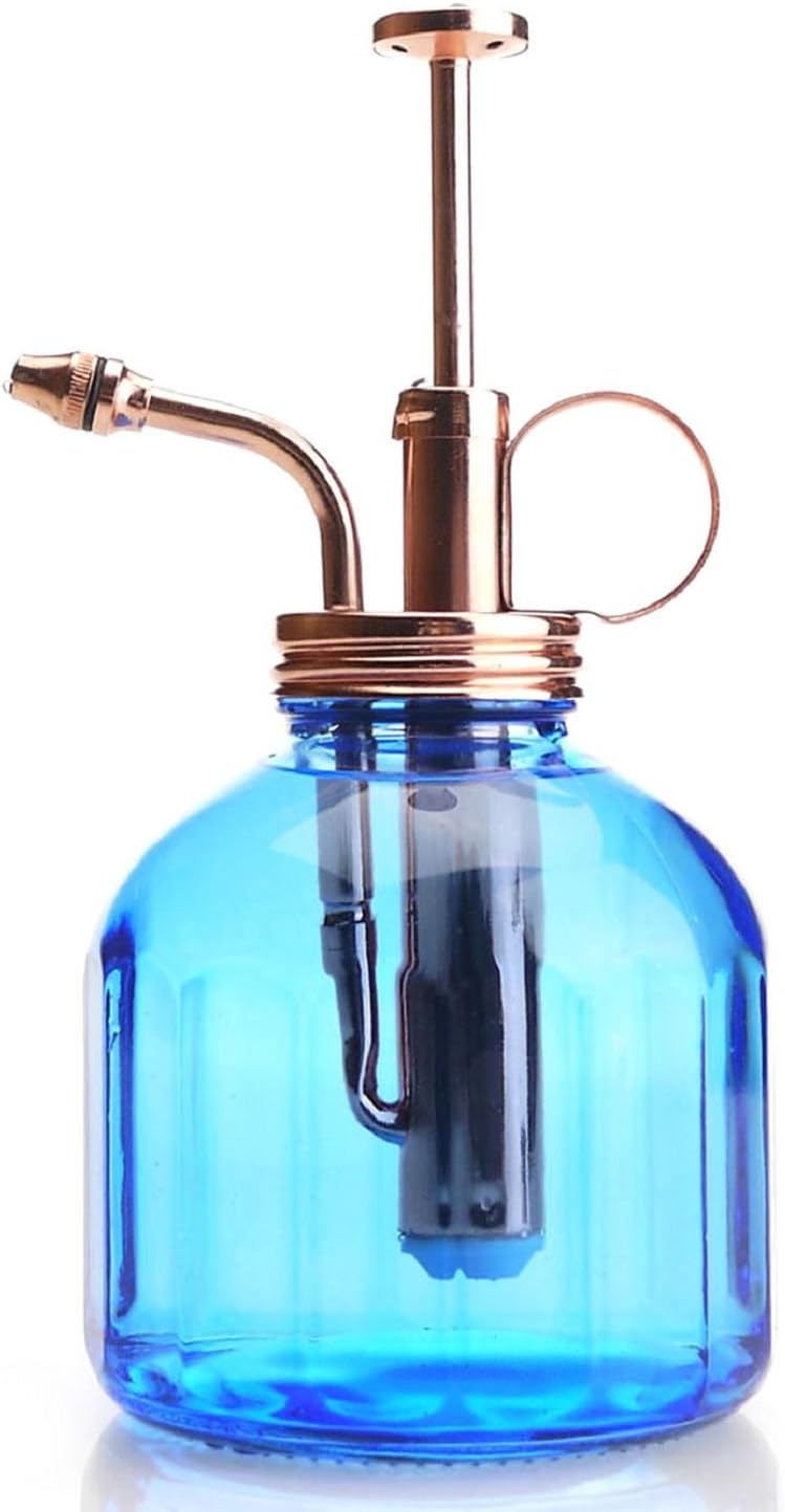 Purism Style Plant Mister- Blue Color Glass Bottle & Brass Sprayer (Rose Gold)