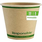 Responsible Products Certified Compostable 8 oz Paper Cups, Cold & Hot Coffee Cups, Disposable Paper Cups, Extra Strength Disposable Cups, Made without PFAS (50 count)