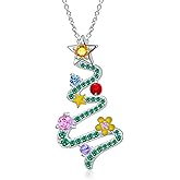 SHAOAN 925 Sterling Silver Christmas Tree Pendant Necklace Cubic Zirconia Necklace Christmas Birthday Jewelry Gifts for Women