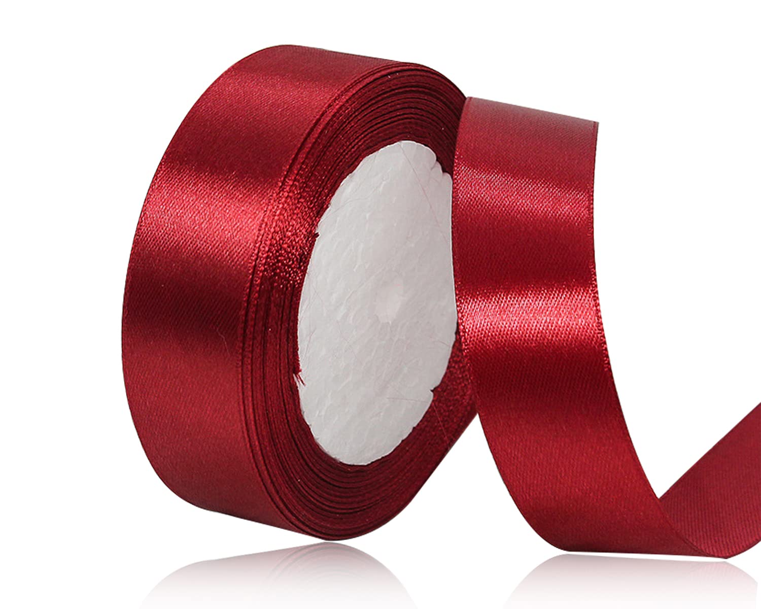 Burgundy Satin Ribbon 25mm x 22 Meters, Solid Colour Fabric Ribbon for Gift Wrapping, Crafting, Balloon, Sewing Project, Hair Bows, Bridal Bouquet, Wedding Favours Decoration