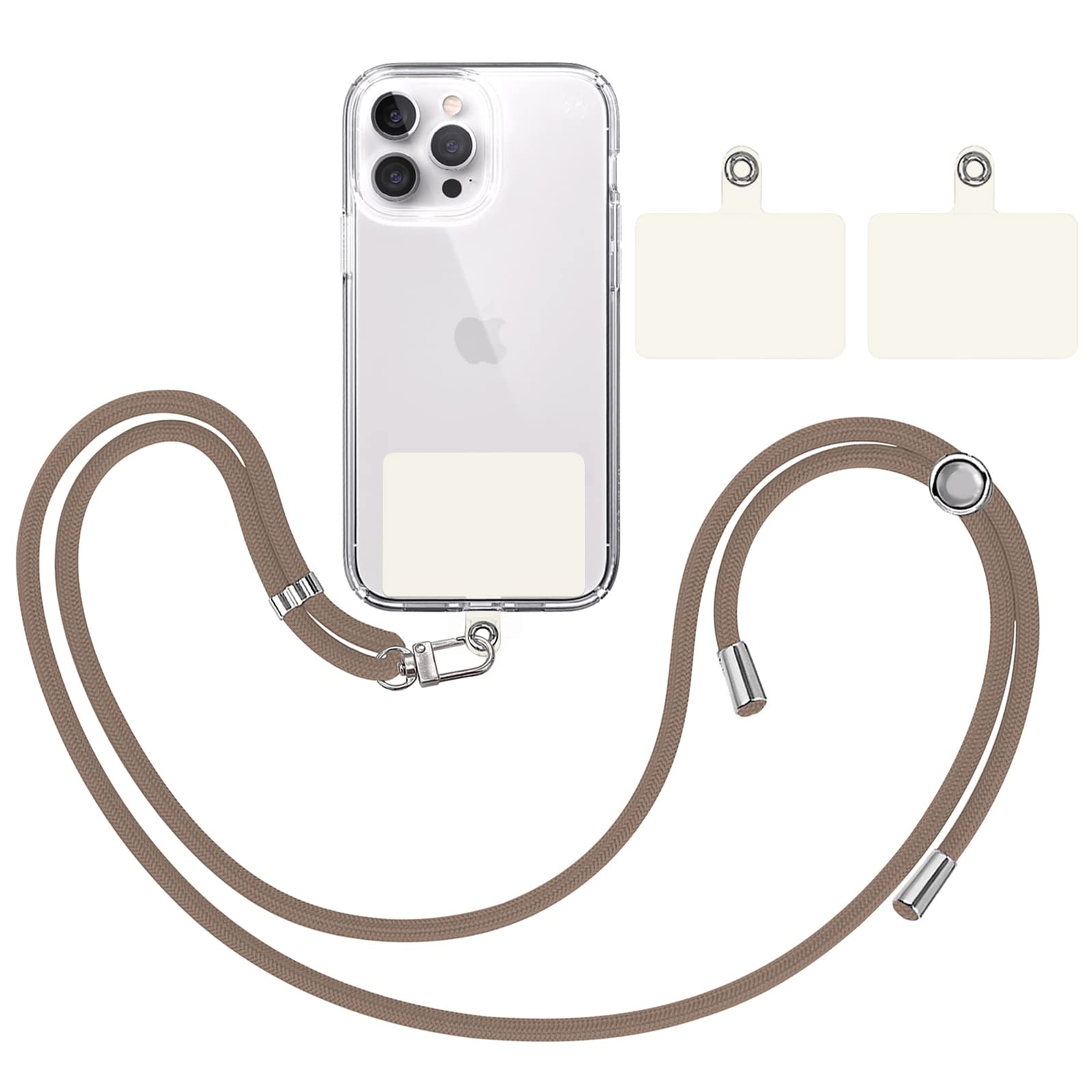 TBOC Pack: Strap Mobile Phone Chain Lanyard Chain [Brown] + 2 [White Ice] Additional Mounting Patches Hanging Neck Universal Mobile Phone Pad Mobile Phone Strap Patch Carabiner Case Lanyard