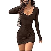 SOLY HUX Women's Long Sleeve Bodycon Mini Dress Sweetheart Neck Cocktail Holiday Pencil Dresses