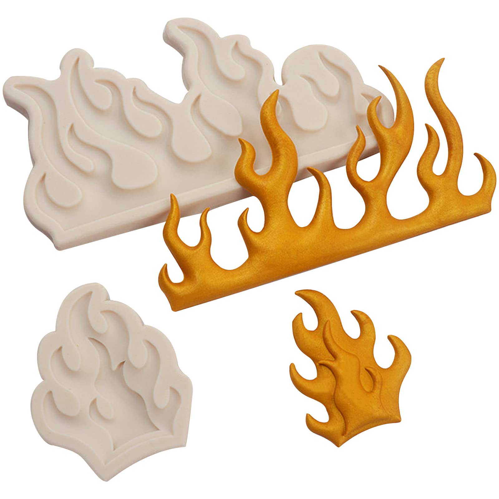 Photo 1 of ICOCONG Flame Fondant Molds 2 Pcs, Fire Cake Decorating Silicone Molds, Candy Chocolate Kitchen Baking Tools for Cupcake Toppers, Mousse, Butter, Gum, Sugar Craft, Clay, Epoxy, Gypsum, Soap