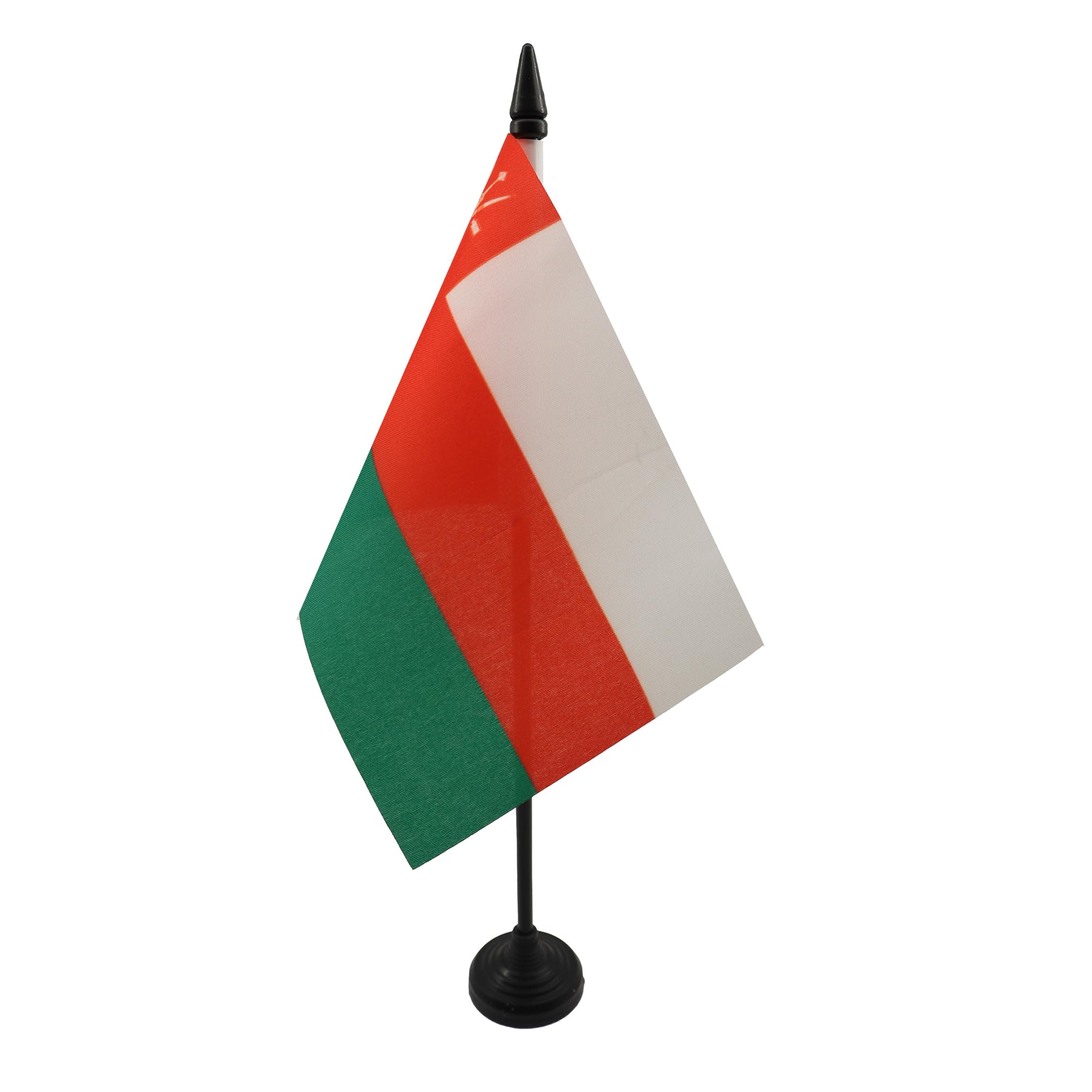 AZ FLAG - Oman Table Flag 4'' x 6'' - Omani Office Mini Banner 100% Polyester 15 x 10 cm - Mini Desk Flag with 10'' Pole and Black Plastic Base