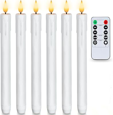 6 Stück White led stabkerzen, Flammenlose Tafelkerzenmit fernbedienung, batteriebetriebene LED Kerzen, 3D-Dochtlicht für Weihnachtsdeko