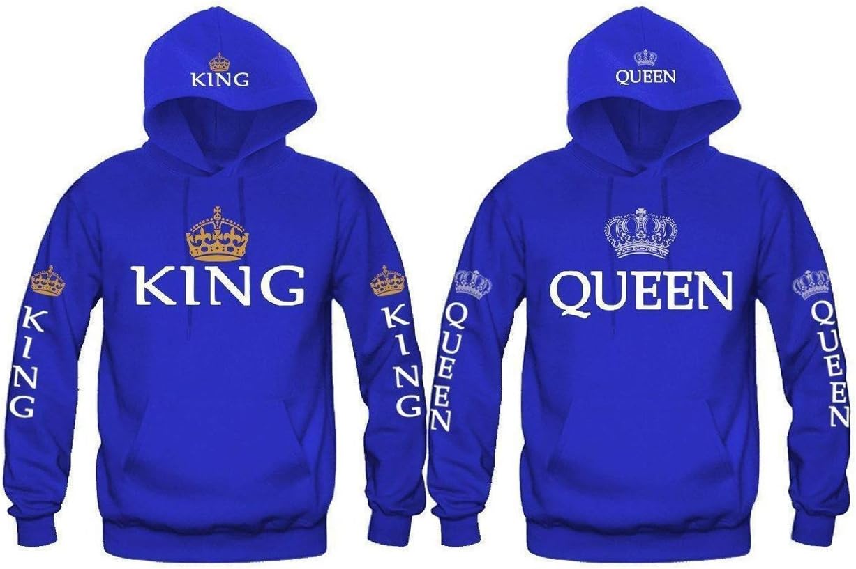 Couple Fashion King & Queen Matching Hoodie Pullover His & Hers Sweatshirt