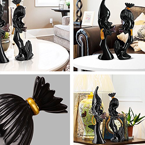 Olpchee 2Pcs Resin Abstract African Couple Head Sculpture Statue Collectible Decor Art Statues for Home Office Black - Thumbnail 6
