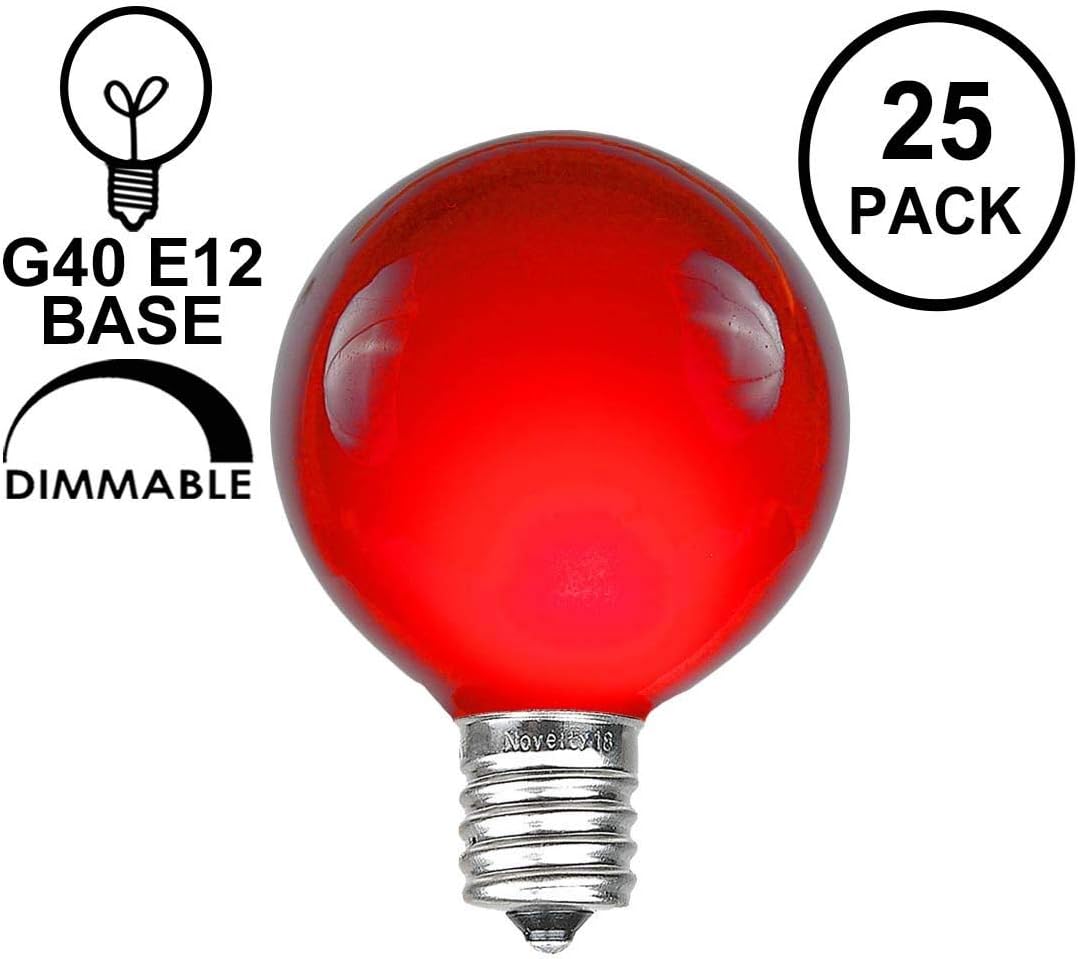 Novelty Lights 25 Pack G40 Outdoor Globe Replacement Bulbs, Red, C7/E12