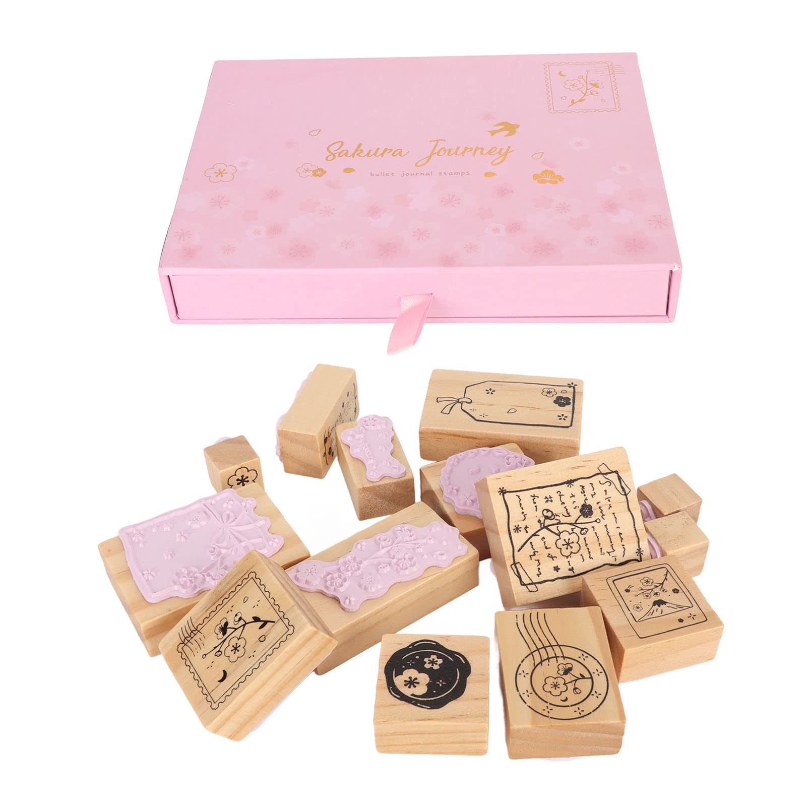 Wooden Rubber Stamp Set, Wooden Rubber Stamps with Flower Lace Delicate Decorative Wood Stamp Set for Art Craft Journal Diary Scrapbook Planner Letter Card Making (Type2)