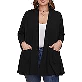 BELAROI Women Cardigan Casual Lightweight Plus Size Cardigan 3/4 Sleeve Open Front Soft Light Cardigan Drape Duster