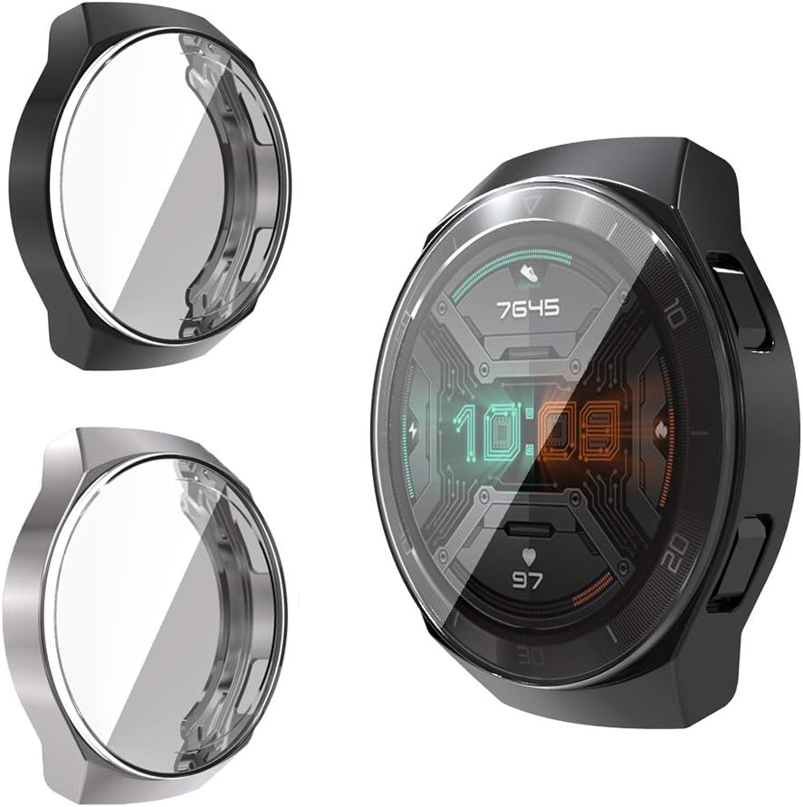 RLTech Case for Huawei Watch GT 2e, Ultra-Thin Silicone Bumper Protector Flexible Case Cover for Huawei Watch GT 2e, Black&Silver