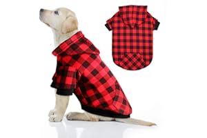 MTLIEPTE Red Plaid Dog Hoodie Sweater for Dogs Pet Clothes with Hat and Pocket（XL）
