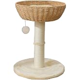 SHENGOCASE Cat Tree Tower with Rattan Wicker Basket, Handwoven Large Nest Basket Bed, Window Perch for Large Cats up to 20LBS