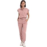 GGEH Scrub for Women Set - Stretch Scrub Top & Jogger Pants Mandarin Collar Anti-Wrinkle Scrub Suit Medical Uniform