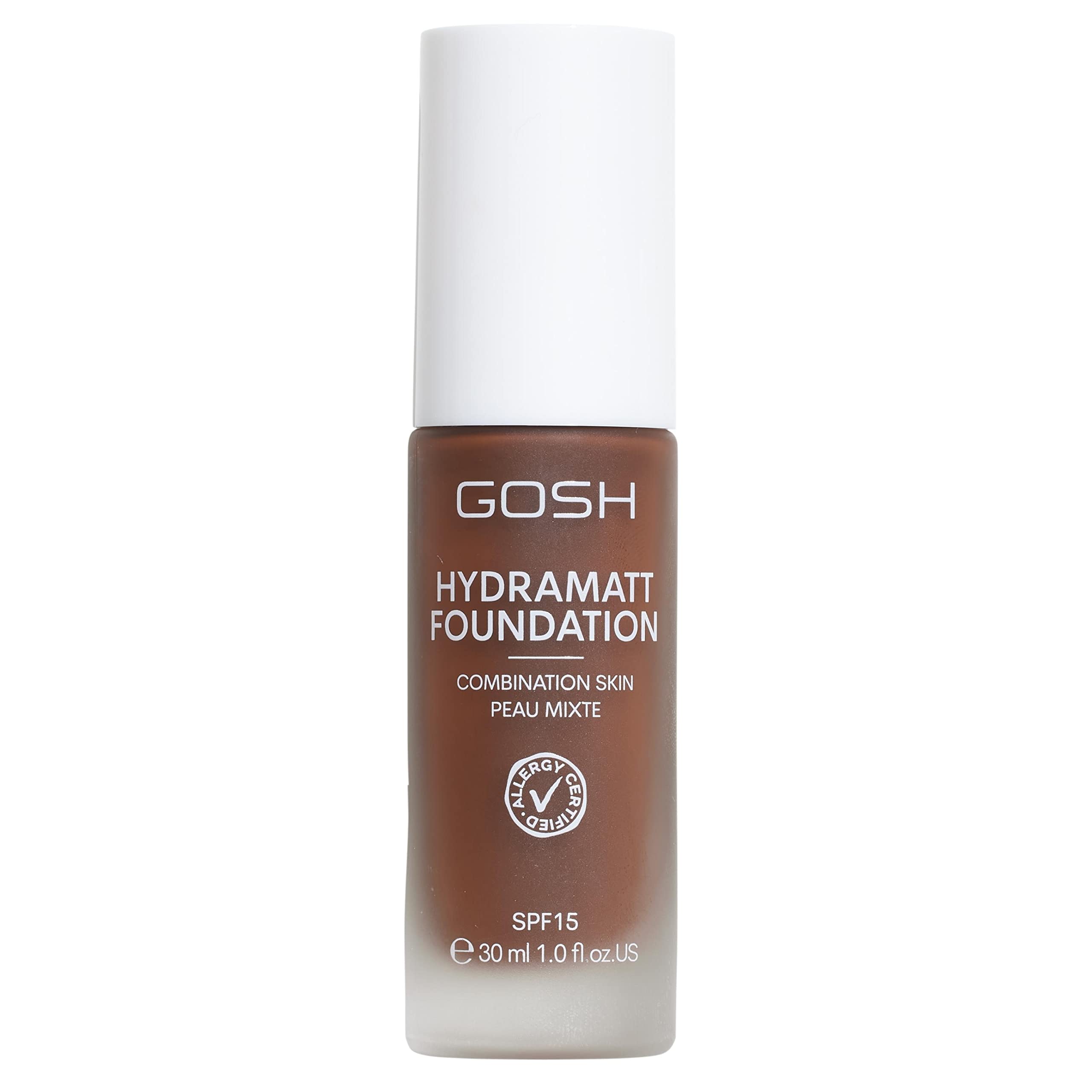 GOSH Foundation with SPF 15 for Light and Dark Skin, Vegan, Matte Makeup for Dry, Sensitive and Oily Skin, Smudge- and Sweat-Proof, Oil-Free, Adjustable Coverage, No Mask Effect, 020N