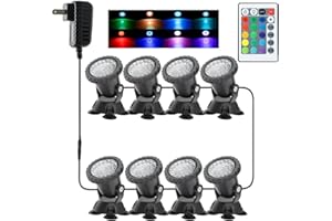 GZKANFUL Color Changing Spotlight Underwater Pond Lights, Colored LED Fountain Lights Outdoor Landscape Spot Light RGB IP68 Waterproof Submersible Dimmable for Garden Yard Lawn Halloween (8 Lights)