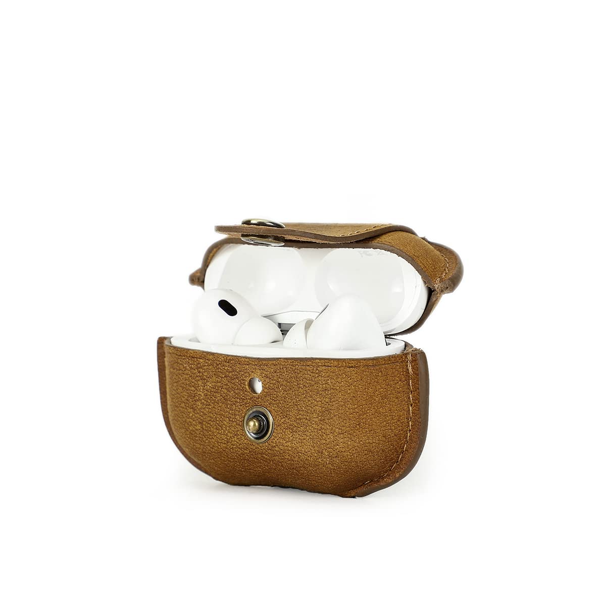 CONTACT'S FAMILY Case Cover for AirPods Pro 2 with Keychain Clip for Apple AirPods Pro 2nd Generation, Leather AirPod Case for Men & Women, Luxury Earbuds Accessory (Brown)