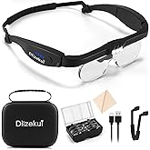 Dilzekui Magnifying Glass with Light, Rechargeable Magnifying Glasses 1.5X-5X Lenses, Magnify Glasses for Close Work with Carry Case, Magnifier Headset Headband Magnifier for Craft Hobby Cross Stitch