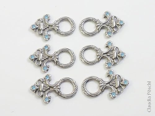 Miederhaken geschlossen Strass aquamarinblau Trachtenknopf 6er Set