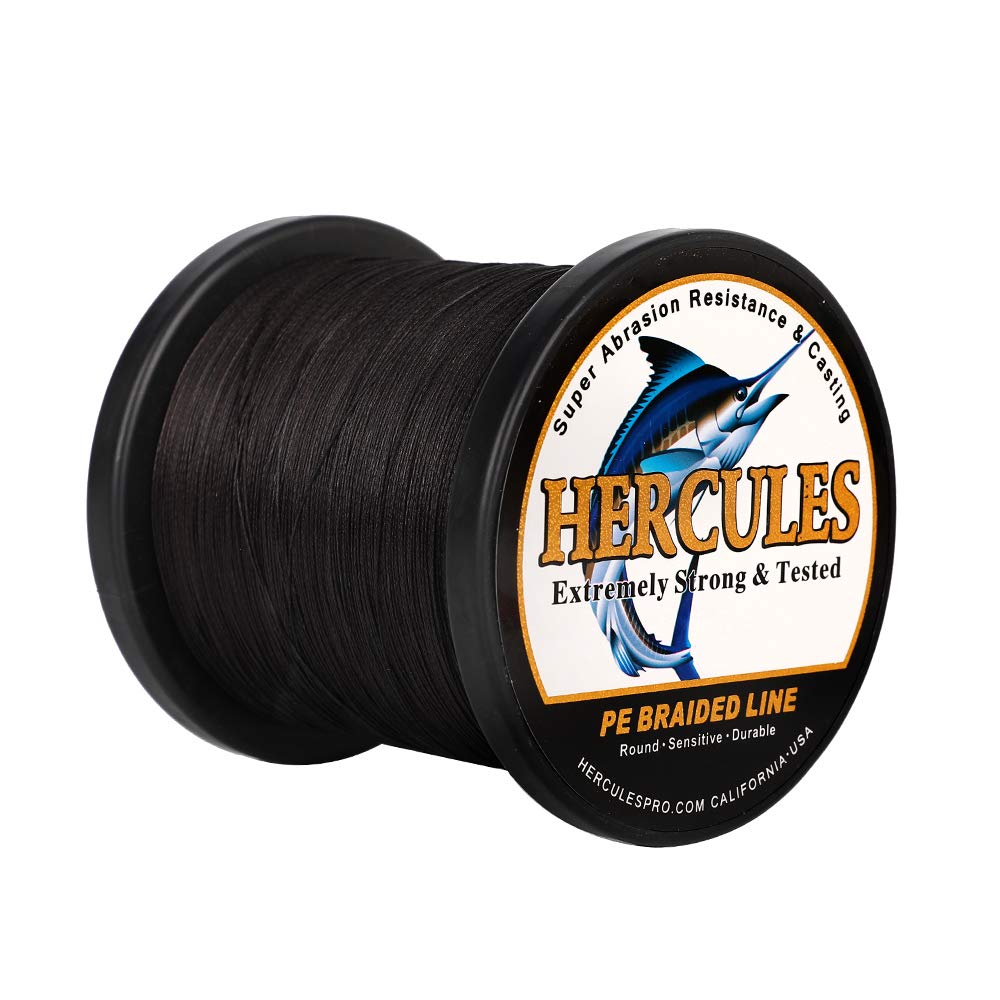 Hercules Braided Fishing Line 2000m 2187yds 6lbs-100lbs Pe Superline 4 Strands (Black 40lb/18.1kg 0.32mm)