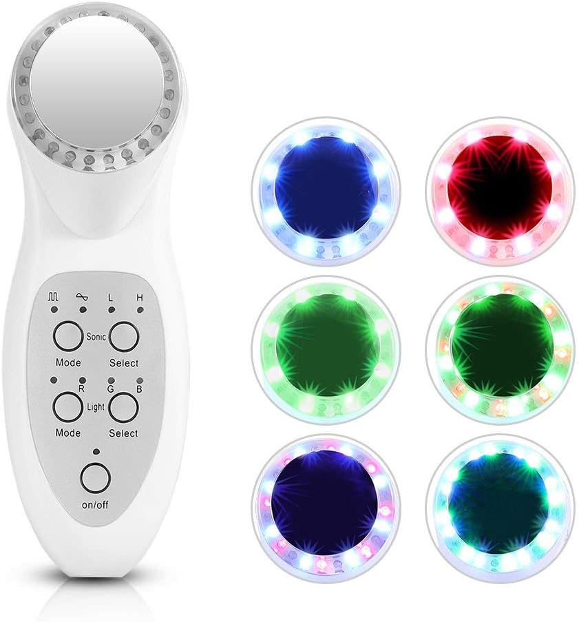 Ultrasonic Facial Cleaner Device,WULAU 7 Colors LED Photon Lamp 3MHZ Anti Wrinkle Acne Anti-Aging Skin Toning For Skin Rejuvenation Face Care