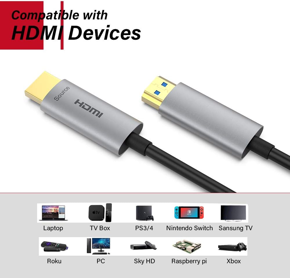 ATZEBE 30M HDMI Cable, Fibre Optic HDMI Cable High Speed 18Gbps HDMI 2.0 Support 4K@60Hz HDR10, 4:4:4, 3D, ARC, HEC, CEC, HDCP 2.2 - Image 3