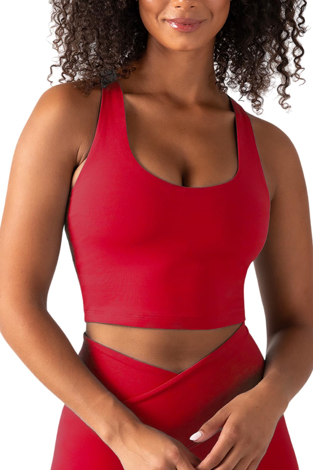 View 1 of (MEDIUM) Active Sports Bra Tank, Tank Top for Women with Built-in Bra, Racerback, Removable Cups, Low-Impact Support for Yoga and Gym Heated Red M