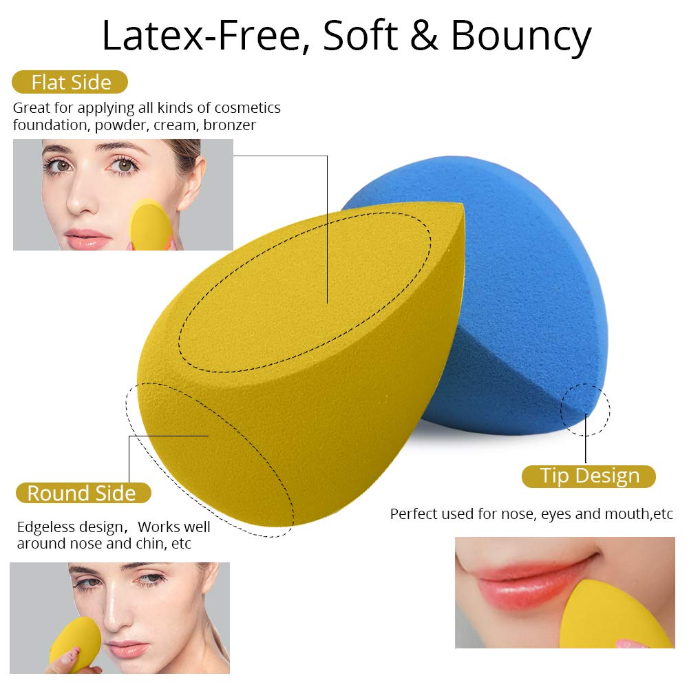BEAKEY 4+1Pcs Makeup Sponges with Powder Brush, Foundation Blending Sponge for Liquid Cream and Powder, Professional Beauty Sponge Blender & Kabuki Brush : Beauty