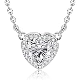 Dlismno 925 Silver Plated Dainty Birthstone Necklace for Women, 5A Heart Cubic Zirconia Pendant, Birthday Anniversary Valentine's Gifts for Her, 18-20 Inches