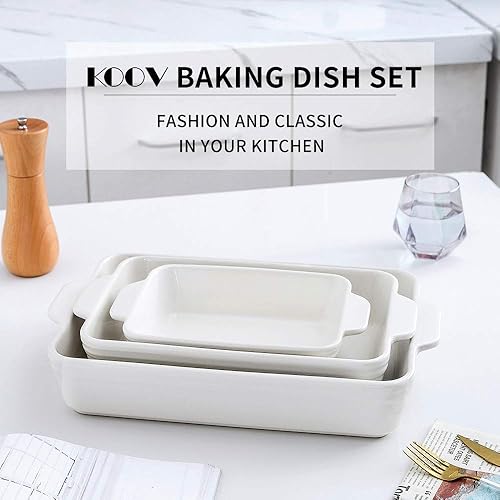 KOOV Bakeware Set, Ceramic Baking Dish Set, Rectangular Casserole Dish Set,  lasagna Pan, Baking Pans Set for C