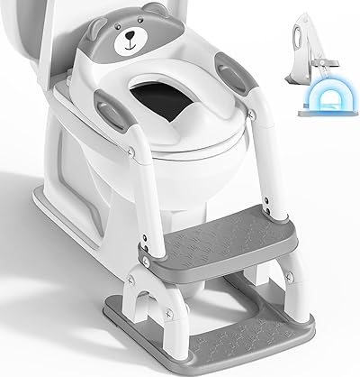 Toilettensitz Kinder mit Treppe, Upgraded WC Aufsatz für Kinder für Jungen und Mädchen, 2-in-1 Toilettentrainer mit Treppe, Höhenverstellbar Bequemer Sicherer Toilettensitze, Tritthocker für Kinder