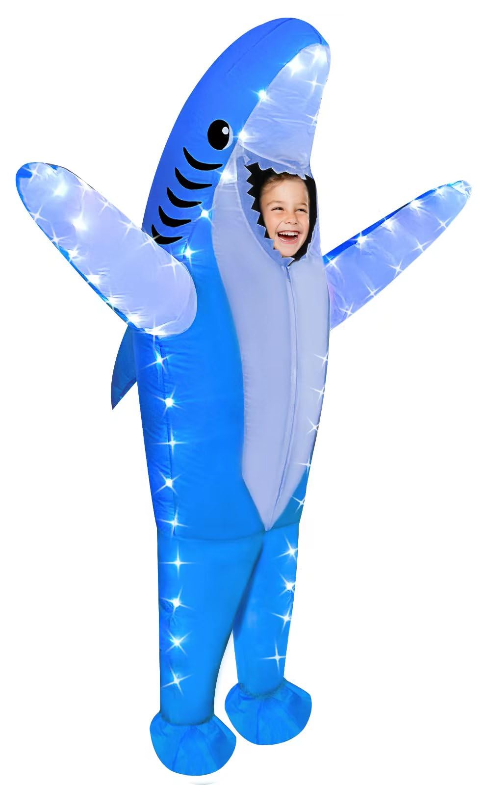 Anroong Inflatable Shark Costume with LED Lights for Kids - Halloween Blow Up Lighted Costume for Boys Girls Party Cosplay — image 1