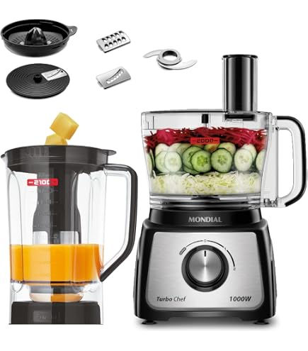 MONDIAL Multiprocessador Turbo Chef 9 em 1, Preto, 1000W, 220V
