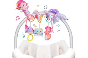 Koty Carseat Toys Hanging, Pink Mermaid Stroller Toys for Babies 0-6 Months, Baby Car Seat Toy with Crinkle, Teether, Music Box, Rattle, BB Squeaker for Babies Boys Girls Gifts (Pink Mermaid)