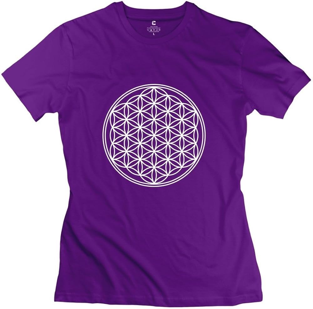 HD-Print Flower Life Sacred Geometry Energy Symbol T Shirt for Woman Black