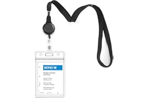 KEYLION Cruise Flat Lanyard with Retractable Badge Reel & Heavy Duty Clear Vertical ID Card Name Badge Holder (Black,3 Pack)