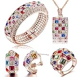 Mondaynoon Deal of the Gift Luxurious Queen 4 in 1 Jewelry Set of Charm Pendant Necklace Tennis Bracelet/bangle Earrings and Ring Created Swarovski Elements Clear Crystal Women's Jewellery Ensemble