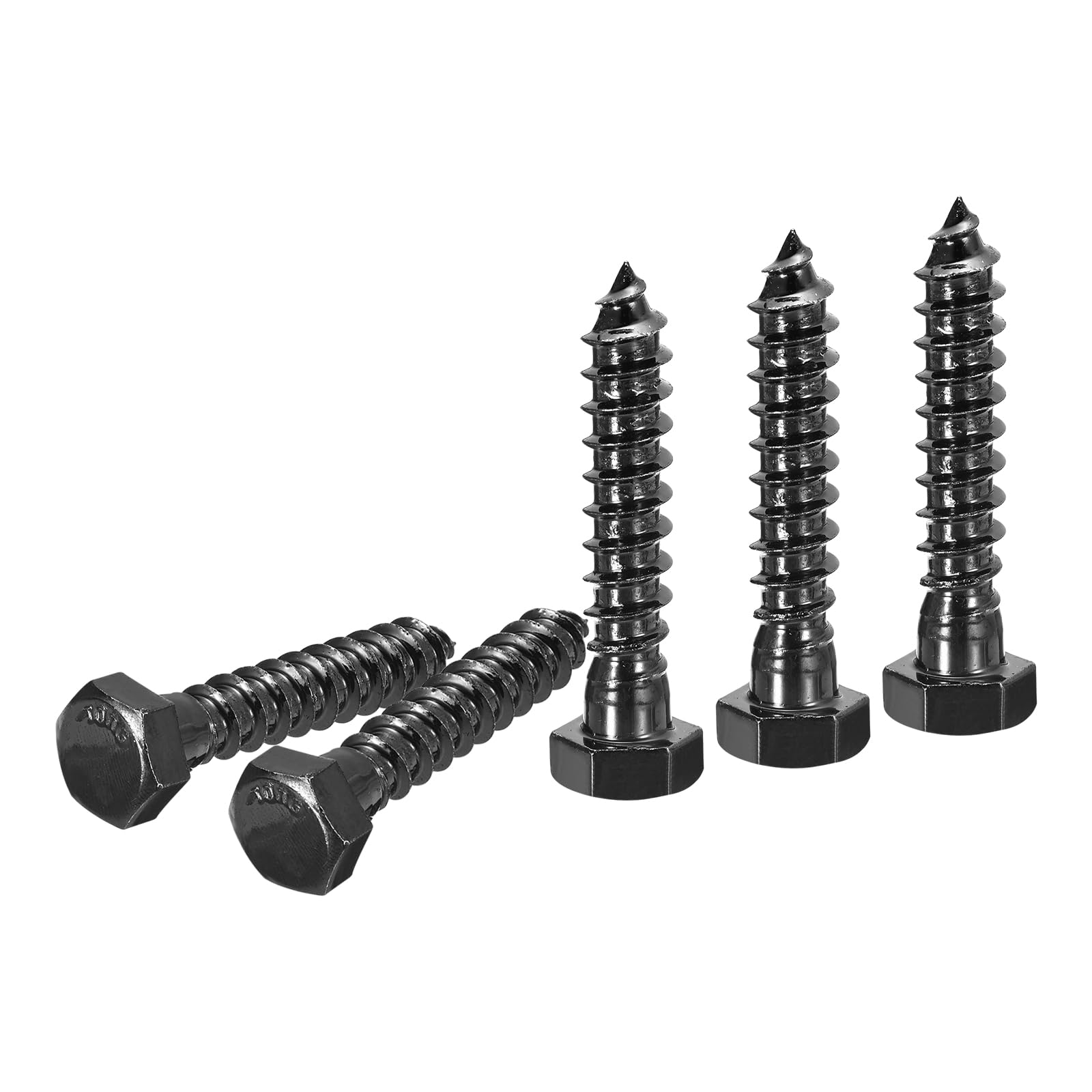 DTGN 3/8" x 2" Hex Lag Bolts - 10 Pack - for Woodworking, Furniture - 304 Stainless Steel Partial Thread Hexagon Head Lag Screws for Wood - Black