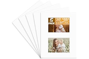 Golden State Art, Bevel Cut Mats for Two Photos, Acid-Free White Core for Photographs, Prints, Artworks - Great for Graduations, Frames (White, 11x14 Mats for 5x7 Pictures, 5-Pack)
